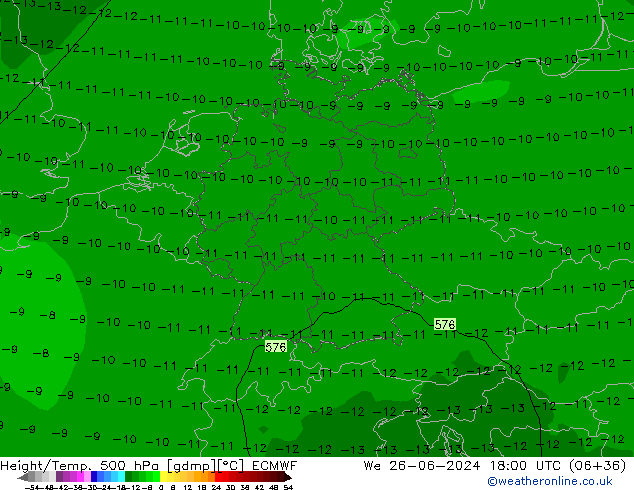 Z500/Rain (+SLP)/Z850 ECMWF mer 26.06.2024 18 UTC