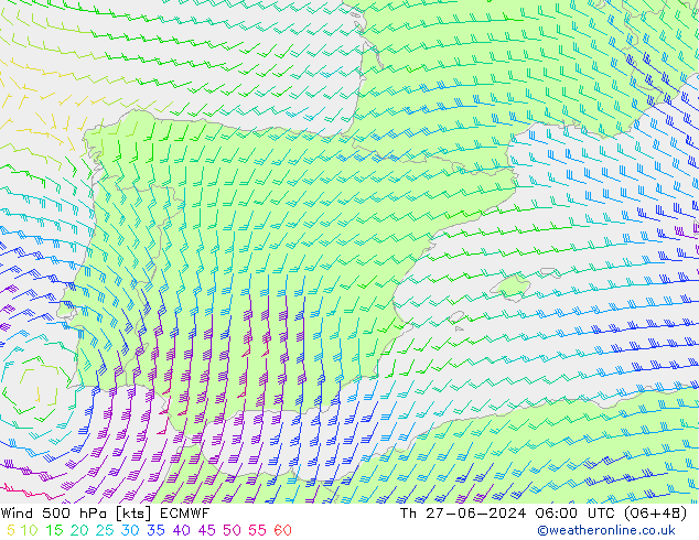 Wind 500 hPa ECMWF Do 27.06.2024 06 UTC