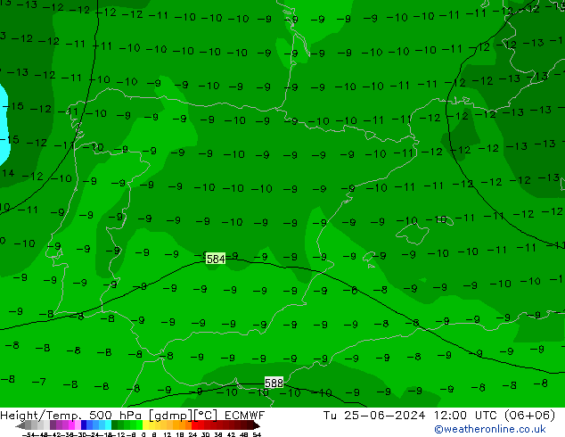 Z500/Rain (+SLP)/Z850 ECMWF Tu 25.06.2024 12 UTC