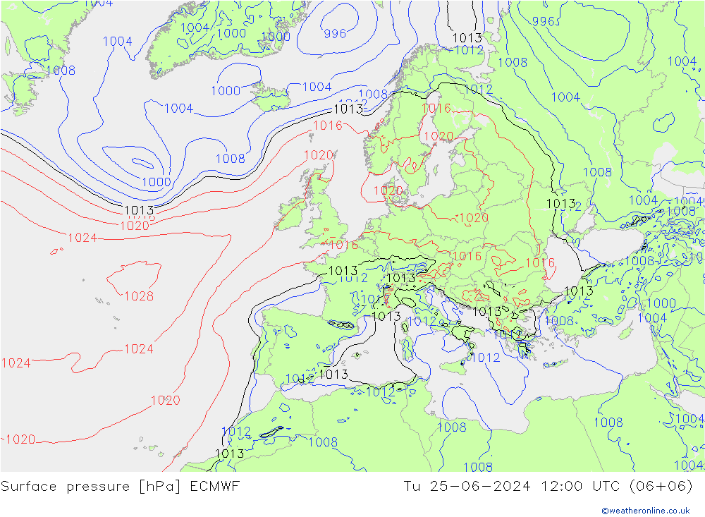 pressão do solo ECMWF Ter 25.06.2024 12 UTC