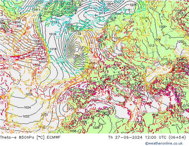 Theta-e 850hPa ECMWF Qui 27.06.2024 12 UTC