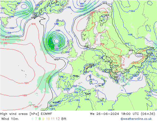 High wind areas ECMWF mié 26.06.2024 18 UTC