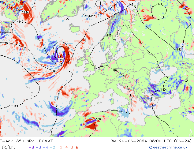 T-Adv. 850 hPa ECMWF We 26.06.2024 06 UTC