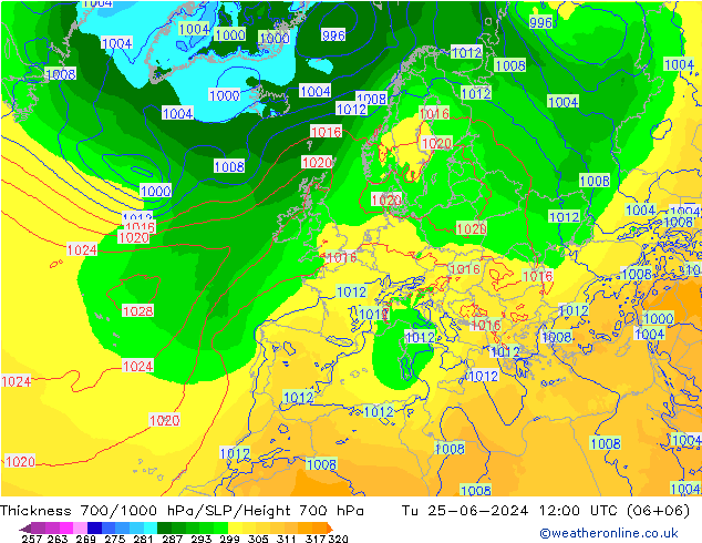 Thck 700-1000 hPa ECMWF mar 25.06.2024 12 UTC