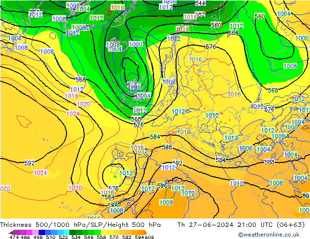 Thck 500-1000hPa ECMWF Th 27.06.2024 21 UTC