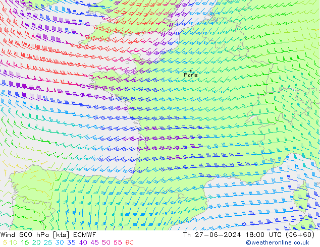 Wind 500 hPa ECMWF Do 27.06.2024 18 UTC