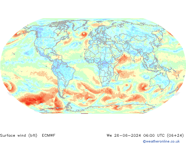 Surface wind (bft) ECMWF We 26.06.2024 06 UTC