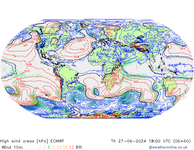 High wind areas ECMWF Th 27.06.2024 18 UTC