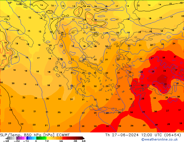 SLP/Temp. 850 hPa ECMWF Th 27.06.2024 12 UTC