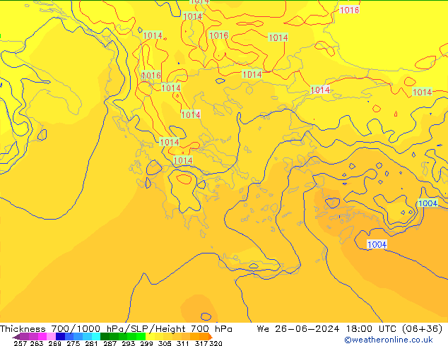 Thck 700-1000 hPa ECMWF We 26.06.2024 18 UTC