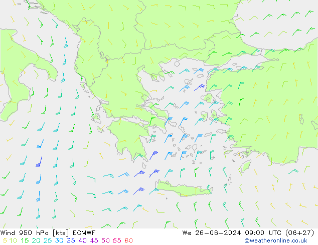 Vent 950 hPa ECMWF mer 26.06.2024 09 UTC