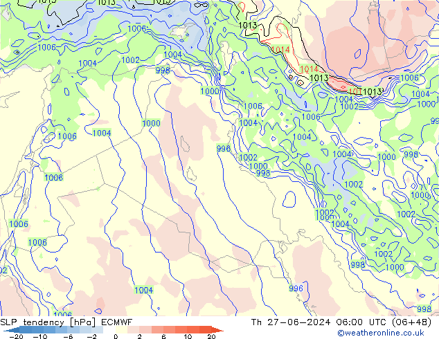 Druktendens (+/-) ECMWF do 27.06.2024 06 UTC