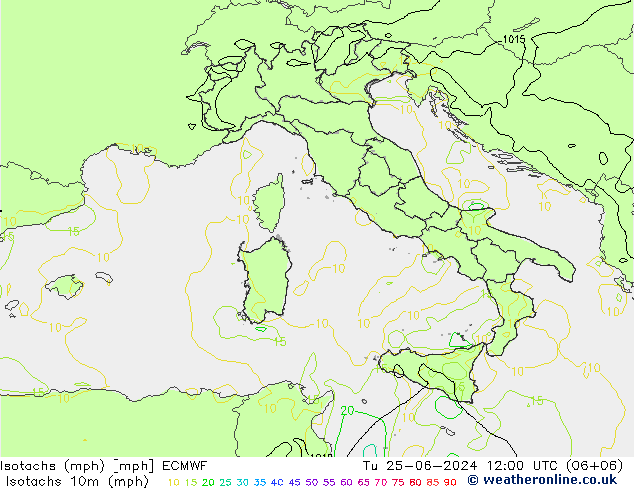 Isotachs (mph) ECMWF Tu 25.06.2024 12 UTC