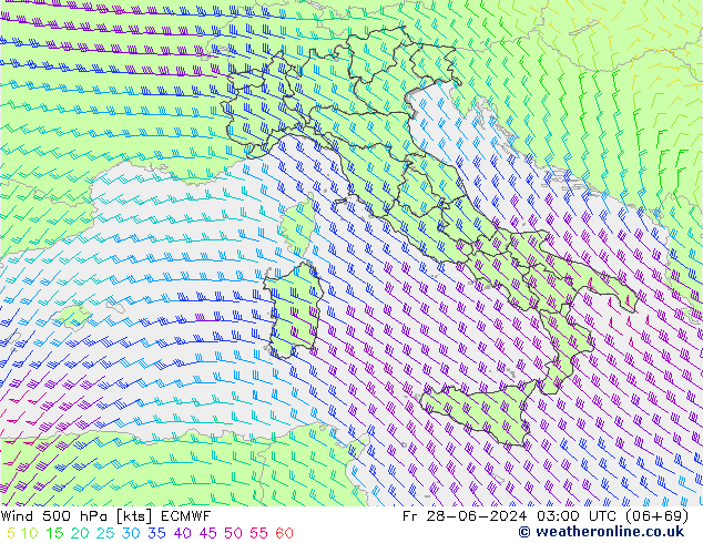 Vento 500 hPa ECMWF ven 28.06.2024 03 UTC