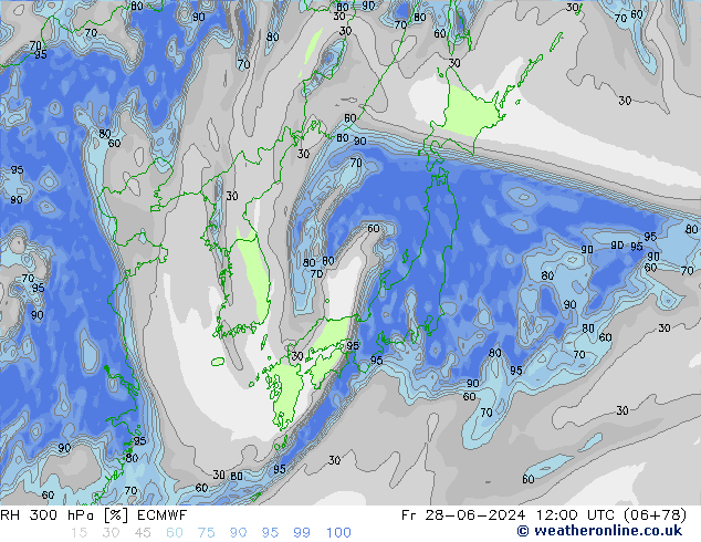 RH 300 hPa ECMWF Fr 28.06.2024 12 UTC