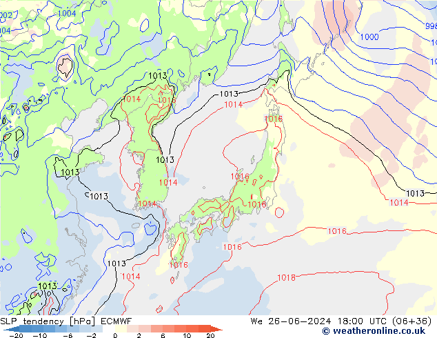 SLP tendency ECMWF We 26.06.2024 18 UTC