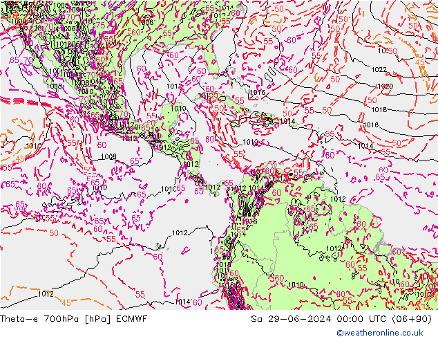 Theta-e 700hPa ECMWF za 29.06.2024 00 UTC