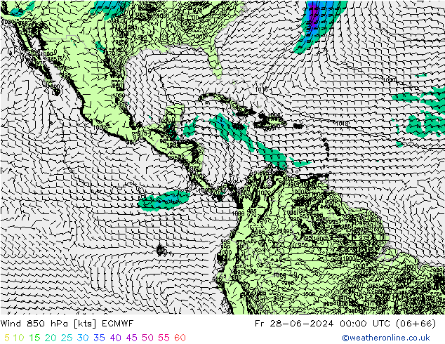 Viento 850 hPa ECMWF vie 28.06.2024 00 UTC