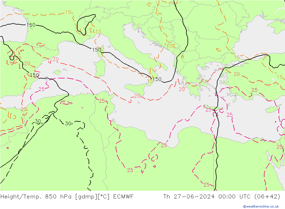 Z500/Rain (+SLP)/Z850 ECMWF Th 27.06.2024 00 UTC