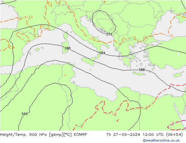 Z500/Rain (+SLP)/Z850 ECMWF Th 27.06.2024 12 UTC