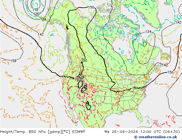 Z500/Rain (+SLP)/Z850 ECMWF Mi 26.06.2024 12 UTC