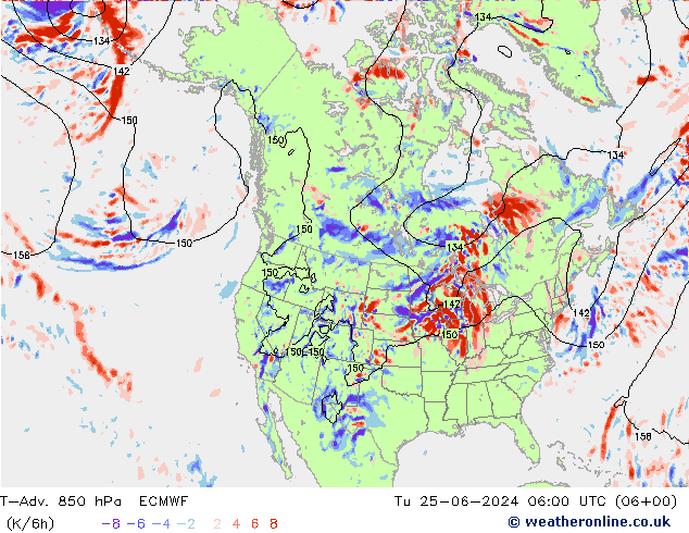 T-Adv. 850 hPa ECMWF 星期二 25.06.2024 06 UTC