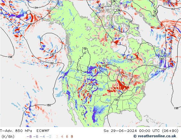 T-Adv. 850 hPa ECMWF Cts 29.06.2024 00 UTC