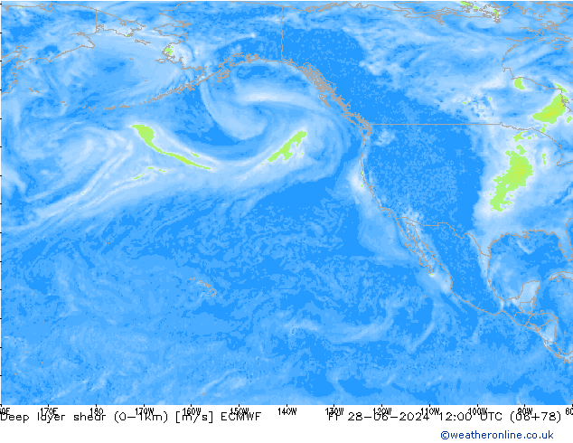 Deep layer shear (0-1km) ECMWF vie 28.06.2024 12 UTC