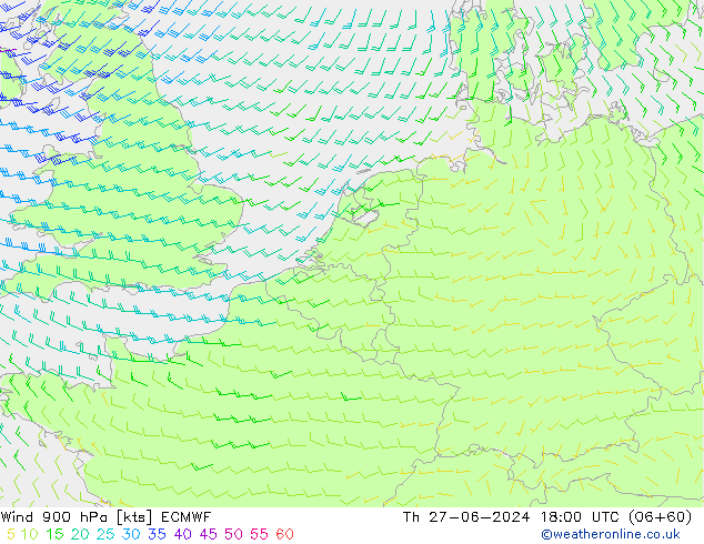 Vento 900 hPa ECMWF Qui 27.06.2024 18 UTC