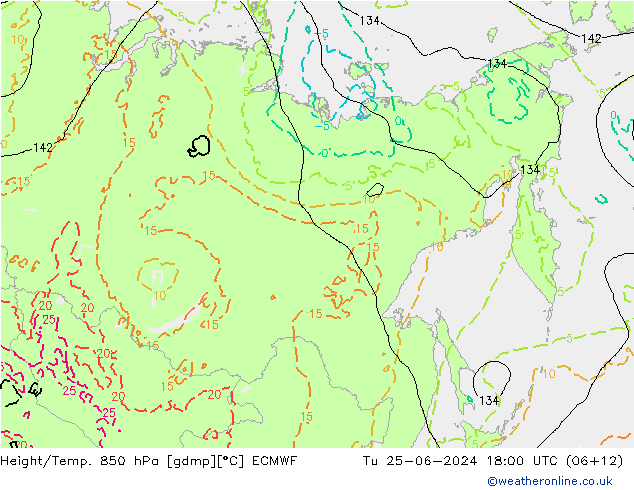 Height/Temp. 850 hPa ECMWF Tu 25.06.2024 18 UTC