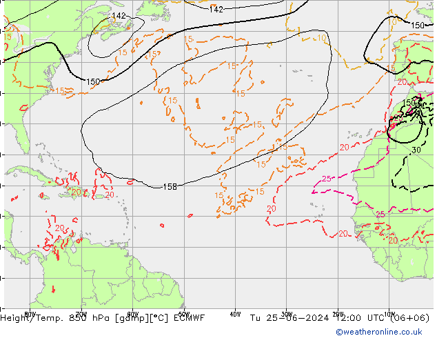 Height/Temp. 850 hPa ECMWF Tu 25.06.2024 12 UTC