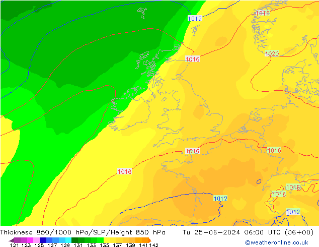 Thck 850-1000 hPa ECMWF wto. 25.06.2024 06 UTC