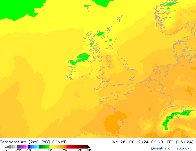 Temperature (2m) ECMWF We 26.06.2024 06 UTC