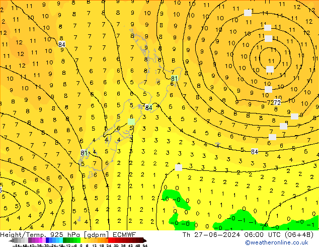 Height/Temp. 925 hPa ECMWF Th 27.06.2024 06 UTC