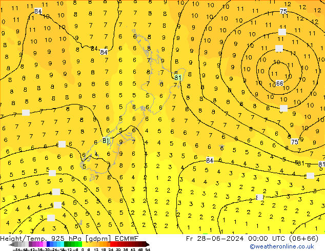 Height/Temp. 925 hPa ECMWF Sex 28.06.2024 00 UTC