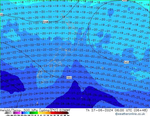 Z500/Rain (+SLP)/Z850 ECMWF Th 27.06.2024 06 UTC