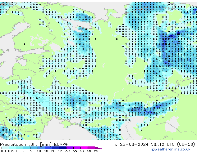 Z500/Rain (+SLP)/Z850 ECMWF Tu 25.06.2024 12 UTC