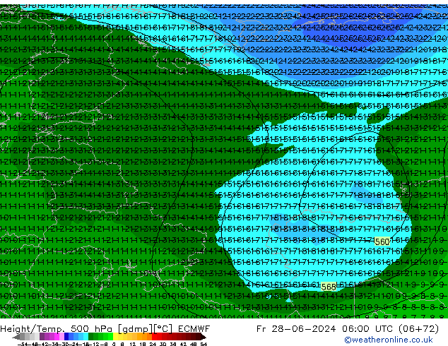 Z500/Yağmur (+YB)/Z850 ECMWF Cu 28.06.2024 06 UTC