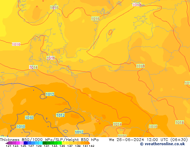 Thck 850-1000 hPa ECMWF We 26.06.2024 12 UTC