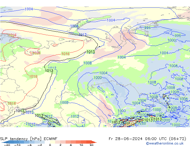 SLP tendency ECMWF Fr 28.06.2024 06 UTC