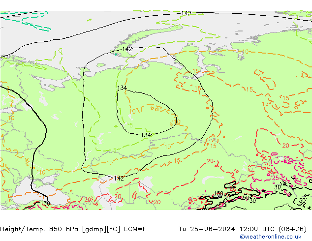 Z500/Rain (+SLP)/Z850 ECMWF Tu 25.06.2024 12 UTC