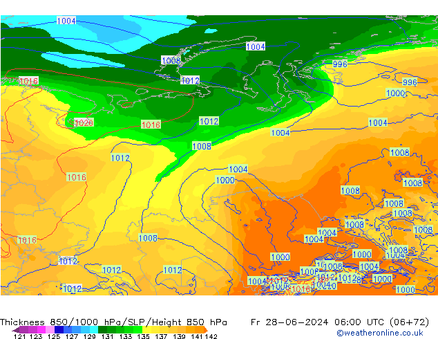 Thck 850-1000 hPa ECMWF pt. 28.06.2024 06 UTC