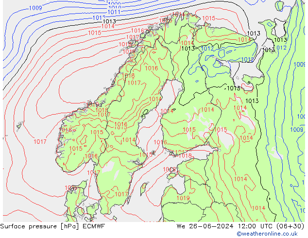 Surface pressure ECMWF We 26.06.2024 12 UTC