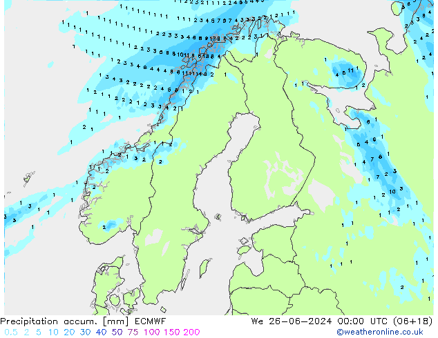 Precipitation accum. ECMWF śro. 26.06.2024 00 UTC