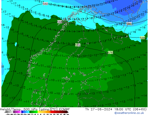 Z500/Rain (+SLP)/Z850 ECMWF gio 27.06.2024 18 UTC