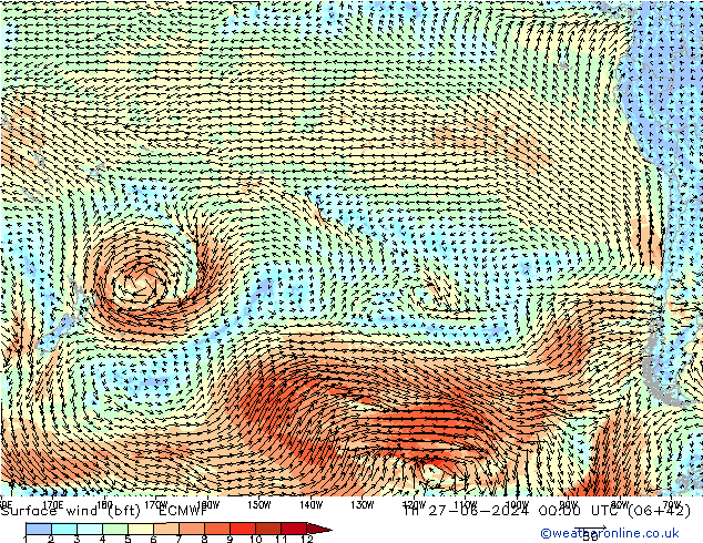 Surface wind (bft) ECMWF Th 27.06.2024 00 UTC