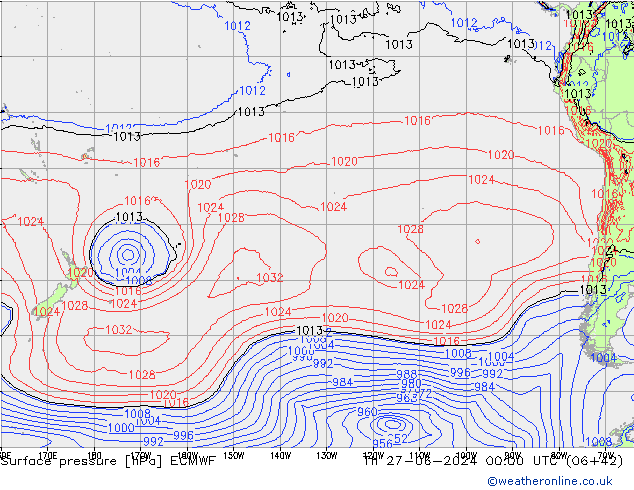 Atmosférický tlak ECMWF Čt 27.06.2024 00 UTC