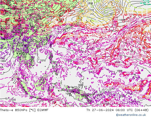 Theta-e 850hPa ECMWF Th 27.06.2024 06 UTC