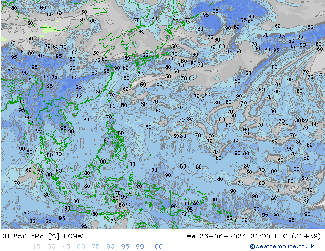 RH 850 hPa ECMWF  26.06.2024 21 UTC