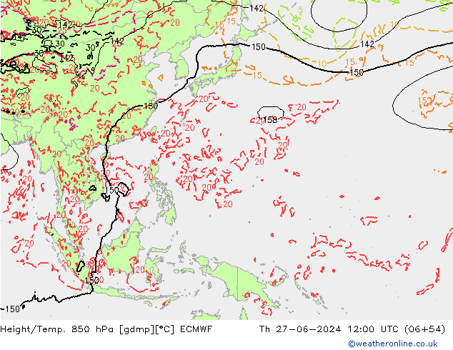 Hoogte/Temp. 850 hPa ECMWF do 27.06.2024 12 UTC